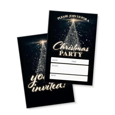 Imagem de QZJ Artigos para convites de festa de Natal com envelopes, conjunto de 20 convites de festa de Natal brilhantes preenchem em branco, dupla face