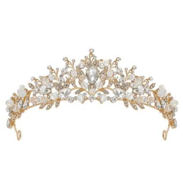 Imagem de Tiara de casamento SWEETV Jeweled Metal Princess for Bride Gold