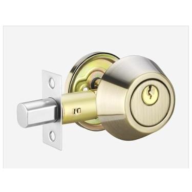 Imagem de SUYA Fechadura de cilindro único com chaves, fechadura externa redonda com chave para porta de entrada frontal, bronze antigo