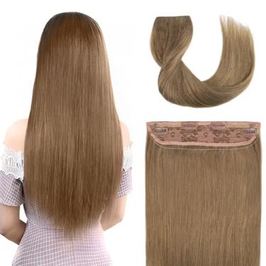 Imagem de Extensões de cabelo cabelo humano real invisível - 55 cm 95 g dourado loiro transparente linha de peixe clip-ins peça de cabelo, 100% Remy extensões de cabelo humano para mulheres