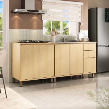 Imagem de Cozinha Compacta 100% Mdf 2 Pçs 200cm Aura Luciane Móveis Carvalho Uv