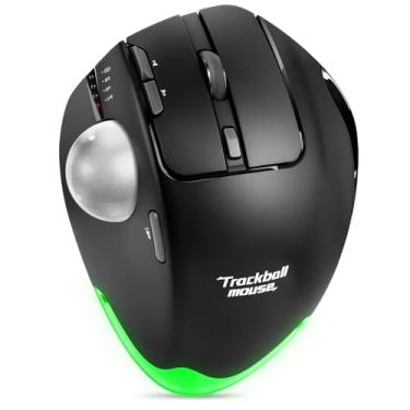 Imagem de TRELC Mouse trackball ergonômico sem fio, 4800 DPI, 7 botões programáveis, controle de polegar, óptico recarregável para 3 dispositivos, Windows, PC, laptop, tablet