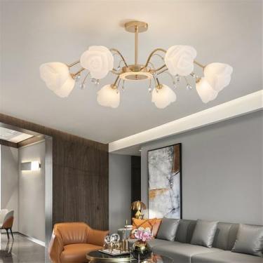 Imagem de Luminária Pendente Flor Pastoral Americana Lâmpada Pendente Moderna De Luxo Para Sala De Estar, Sala De Jantar, Quarto, Casa De Campo, Lustre De LED (Gold C 8 Lights 1PCS)