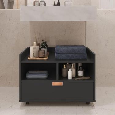 Imagem de Gabinete Para Banheiro Armário Organizador Com Gaveta e Rodízios Cobreado Berlim (Preto)