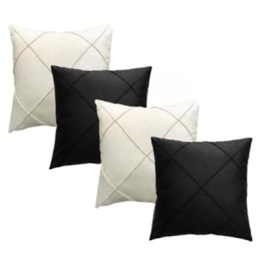 Imagem de Kit 4 Almofadas Cheias em Suede Drapeada 45x45cm Decorativas(PRETO E BRANCO)