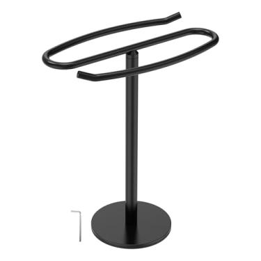 Imagem de Suporte de toalha de mão S Toalheiro de aço inoxidável com base antiderrapante preto elegante suporte de relógio para bancada (Preto)
