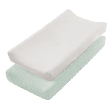Imagem de 2 peças, capa de trocador de fraldas de algodão com alças elásticas, capa de lençol de trocador de fraldas macia e respirável adequada para meninas e meninos