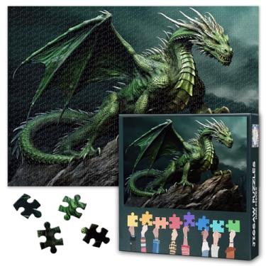 Imagem de Quebra-cabeças de dragão verde para adultos, 1000 peças de quebra-cabeça de dragão magnífico de formato único, aniversário para adultos e amigos, jogo divertido para a família - Tamanho completo: 27,5