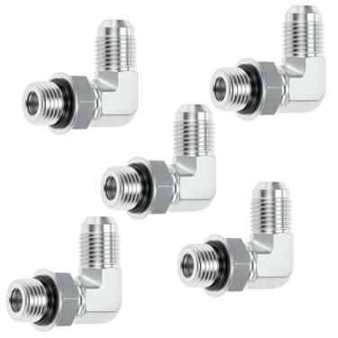 Imagem de QWORK Conexões de mangueira hidráulica de cotovelo de 90 graus, 10 peças 3/20.3 cm JIC 37° macho x #6 SAE/ORB macho canto/cotovelo adaptador hidráulico, conectores de extremidade hidráulica de aço