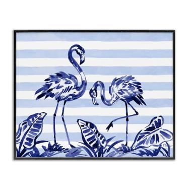 Imagem de Stupell Industries Arte giclée emoldurada preta de flamingos com pincelada índigo, design de Paul Brent, 28 x 35 cm