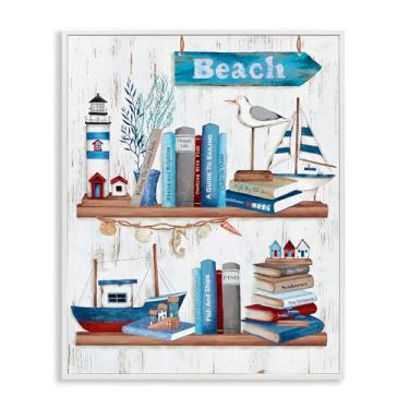 Imagem de Stupell Industries Livros náuticos na prateleira arte giclée emoldurada branca, design por Emma Leach, 76 x 61 cm