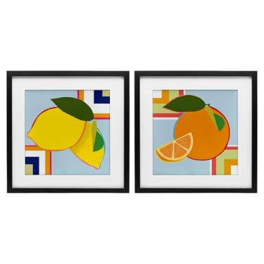 Imagem de Stupell Industries Conjunto geométrico de 2 peças com impressão emoldurada preta de frutas cítricas, design de Daniela Santiago, 33 x 33