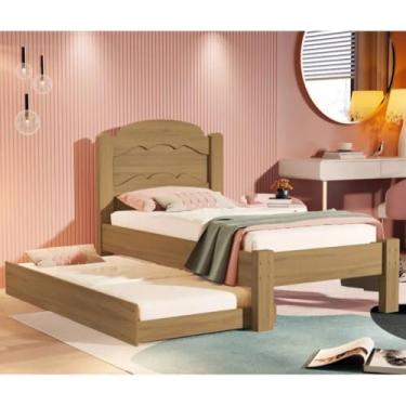Imagem de Cama Solteiro + Auxiliar Embutida 100% MDF Solução 2 em 1 para Quartos Pequenos (Amêndoa)