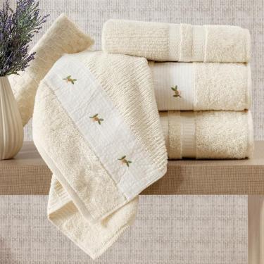 Imagem de Jogo De Banho Ellora 5Pçs Bordado 100% Algodão Palha