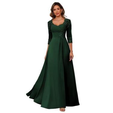 Imagem de Vestido formal AUSPORY, verde esmeralda, chiffon, manga 3/4 para mulhe