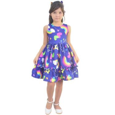 Imagem de Vestido Infantil Arco-íris E Nuvens Casual Elegante - Moderna Meninas,