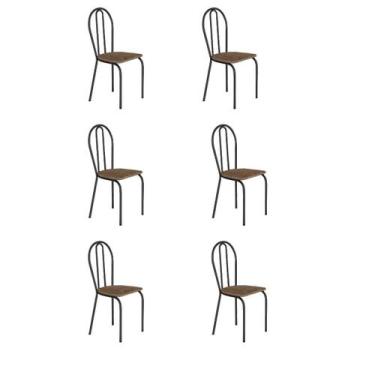 Imagem de Kit 6 Cadeiras Jantar Reforçada Pés Metal Tampo Madeira - Straso, Pret