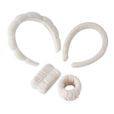 Imagem de Mr.Tuber 2 faixas de cabeça de spa para lavar o rosto e 1 par de esponjas (bege, OS/F)