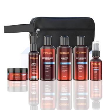Imagem de Kit Completo Condado 7 Itens Barba e Cabelo Fortificante Hidratação Nutrição Shampoo Condicionador Creme Óleo Tônico Fortificante Balm + Necessaire (Oceano (Refrescante) + Necessaire Preta)