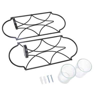 Imagem de Suporte de vela montado na parede, arandelas de vidro de ferro, decoração premium soldada à mão, à prova de ferrugem, decoração de parede, vela pendurada para sala de estar, (Preto)