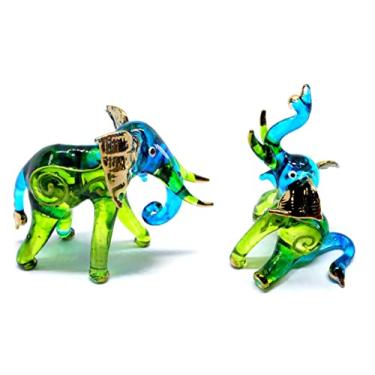 Imagem de Handmade Set 2 Mini 2" Elephant Figures Blown Glass Art/Wild Collectible Figurines/Miniature Animals/Tiny Ornament Cool Stuff Decor