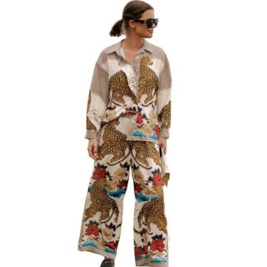 Imagem de Conjunto de pijama feminino Kissonic com estampa de verão, 2 peças, ma