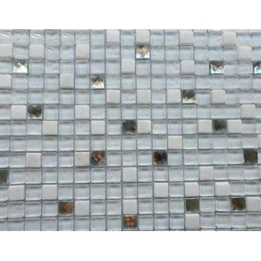Imagem de Pastilha de Vidro com pedra GS120 - GLASS STONE BRANCO 30x30cm 6mm - G
