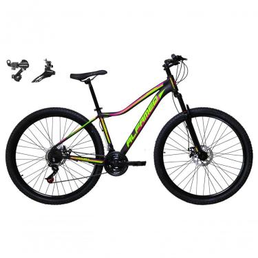 Imagem de Bicicleta Aro 29 Alfameq Pandora Feminina Alumínio 24v Câmbios Shimano Garfo Suspensão - Preto-amarelo-pink Tam.17
