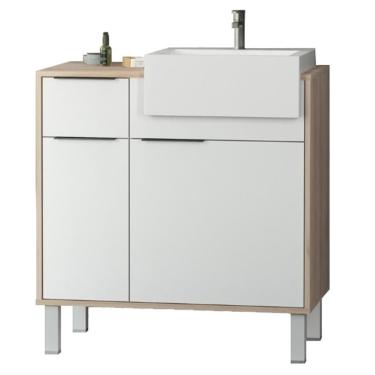 Imagem de Balcão Gabinete Para Banheiro Com Pés E Cuba 80cm West B06 Branco Faia - Lyam Decor