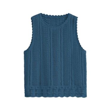 Imagem de Chaleco de Punto Crochet KIRUNDO Camiseta Sin Mangas Gris Azul Talla M