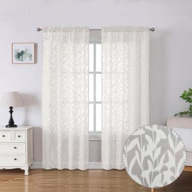 Imagem de Cortinas transparentes Lecloud Leia Ivory 183 cm de comprimento 2 pain