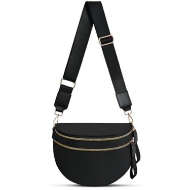 Imagem de Bolsa transversal de nylon quadriculada para mulheres, pochete espaçosa, bolsa transversal quadriculada para cinto, Preto, 12.2 x 5.51 x 8.66 inches, Moderno