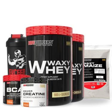 Imagem de Kit 2x Waxy Whey 900g + BCAA 100g + Power Creatine 100g + Waxy Maize 800g + Coq – Bodybuilders Sabor: Baunilha e Chocola