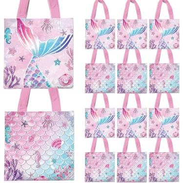 Imagem de WPDISCZ 20 peças de sacos de presente de sereia, sacos de lembrancinhas de festa, sacos não tecidos com alça para meninas, aniversário, chá de bebê, suprimentos de festa de sereia, decorações