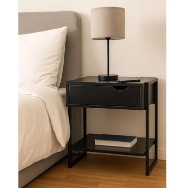 Imagem de Mesa de Cabeceira Mordomo Black Com 1 Gaveta Móvel Apoio Lateral de Cama