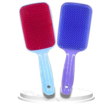 Imagem de Kit 2 Escovas Raquete Mágica para Cabelo Desembaraçadora Flex Macia para Pentear Pente Fashion(AZUL BEBÊ/LILÁS)