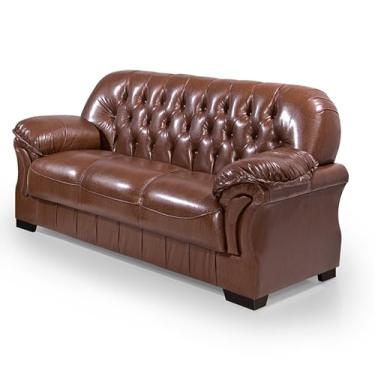 Imagem de Sofá Rei 3 Lugares Design Clássico Estrutura em Madeira e Revestimento em Couríssimo Pinhão