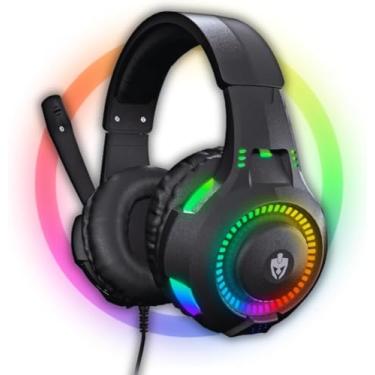 Imagem de Fone de Ouvido Gamer com Luz LED RGB, Headset Compatível com Computador, Celular e Video Games