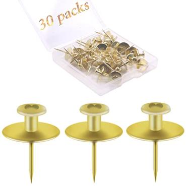 Imagem de 30 peças de ganchos para parede de gesso, pregos de cabeça dupla, tachinhas para pendurar na parede, pequenos ganchos decorativos para quadro de cortiça, decoração de fotos de escritório em casa (ouro