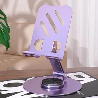 Imagem de Suporte de telefone de metal giratório de 360° - Suporte de mesa compacto, dobrável e portátil para todos os smartphones e tablets (roxo)