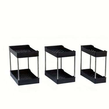 Imagem de Organizador Suporte Prateleira em Plástico Multiuso 2 andares Banheiro Cozinha e Armário(PRETO,KIT 3 (PEQUENO+MEDIO+GRANDE))