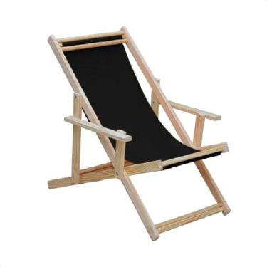 Imagem de Espreguiçadeira Reclinável Com Braço em Madeira Maciça Natural – Para Jardim, Varanda e Área Externa, Tecido Removível (Preto)