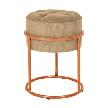 Imagem de Puff Argola Banqueta Ferro Estofada Penteadeira Decoração Quarto Sala Bancada Cadeira Moderno Pufe(Camurça/Cobre)