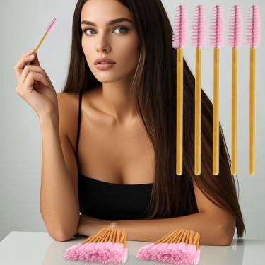 Imagem de 100 pincéis de cílios descartáveis, kits de maquiagem aplicadores de varinhas de rímel, pincéis de spoolies de cílios para extensões de cílios e sobrancelhas (rosa dourado)
