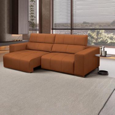 Imagem de Sofá Decorativo Barbosa 3 Lugares Sala de estar 250cm Reclinável e Retrátil Couro Conhaque G88 - Gran Belo