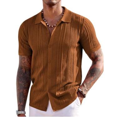 Imagem de Camisa masculina casual de manga curta COOFANDY com botões
