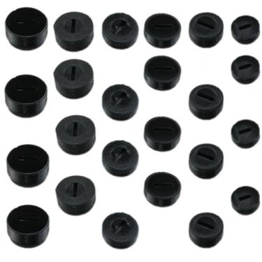 Imagem de Meuey Lyot Capa de escova de carbono preta, 6 tamanhos, peças de reposição, tampas de suporte de escova de carbono com conectores ranhurados para máquina de moagem de martelo elétrico, serra elétrica