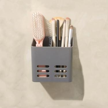 Imagem de Prateleira flutuante montada na parede organizador de plástico, organizador de maquiagem adesivo de banheiro prateleira de borda para decoração de casa de banho (cinza)