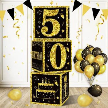Imagem de Caixas de decoração Eiurteao 50th Birthday Black Gold x3