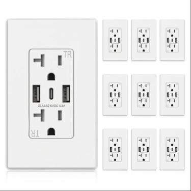 Imagem de Tomadas de parede ELEGRP USB-C 20A com 3 portas USB-C, pacote com 10 u